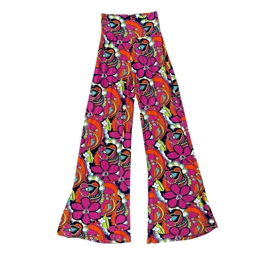 Macbeth Collection by Margaret Josephs bright floral flare retro Pants size M